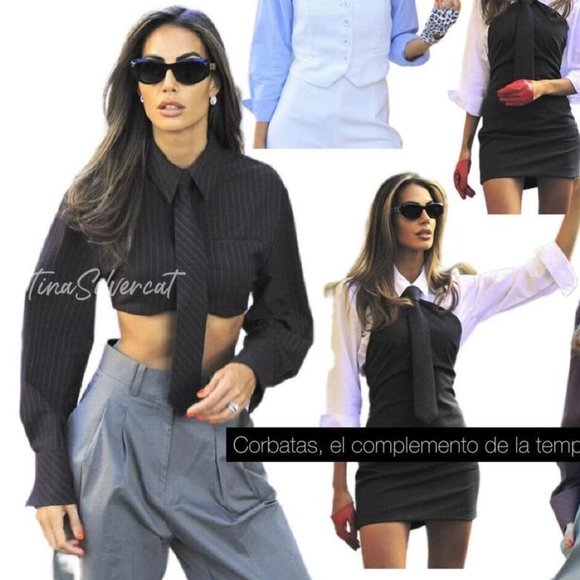 BLOGGER'S FAVE! Zara Striped Crop Shirt With Necktie NWT - Picture 14 of 16